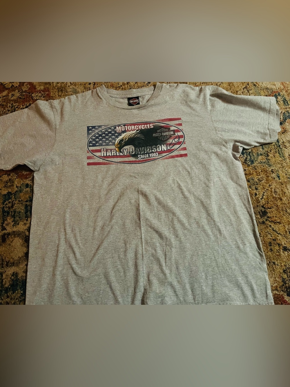 Harley-Davidson Gray Short-Sleeve Tee with American Flag Eagle Graphic